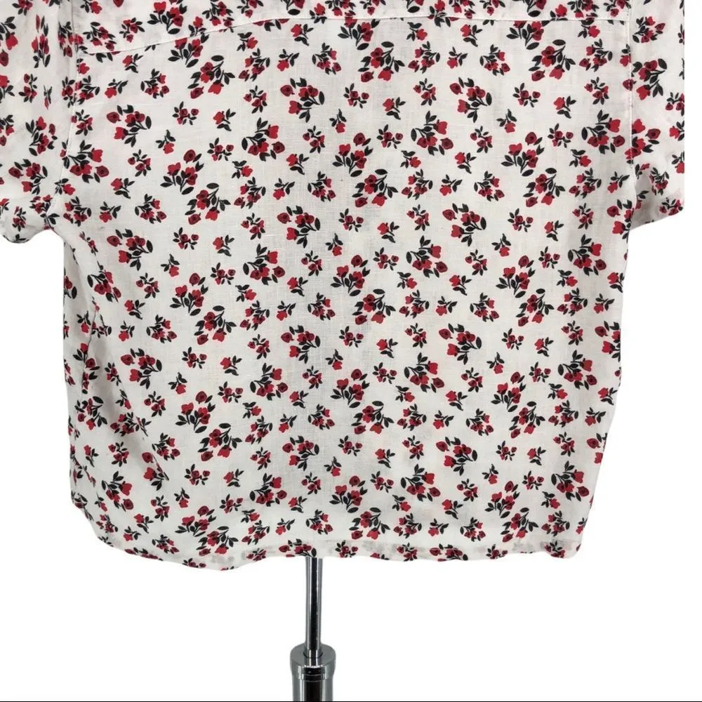 Cynthia Rowley Mini Floral Button Down Linen White Collared Blouse - Image 7