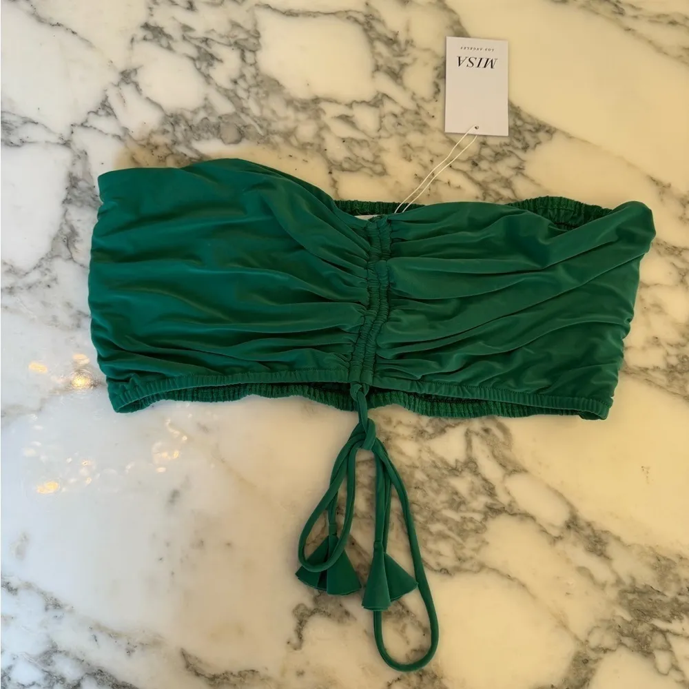 NWT Misa Los Angeles Thera Bandeau Ruched Crop Top Kelly Green, Sz Large - Image 4