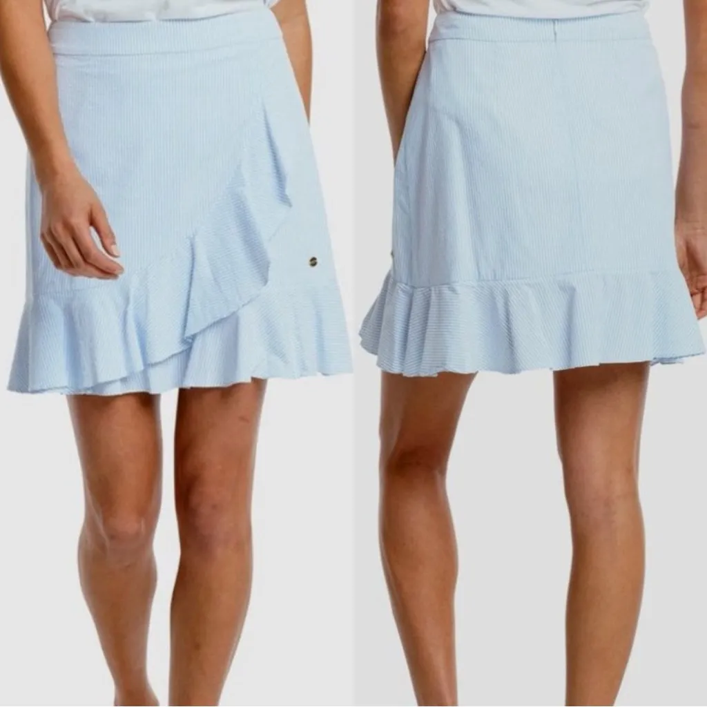 Southern Tide Margaret Seersucker Tiered Ruffle Faux Wrap Mini Skirt Sz 6 💚🍄 - Image 2