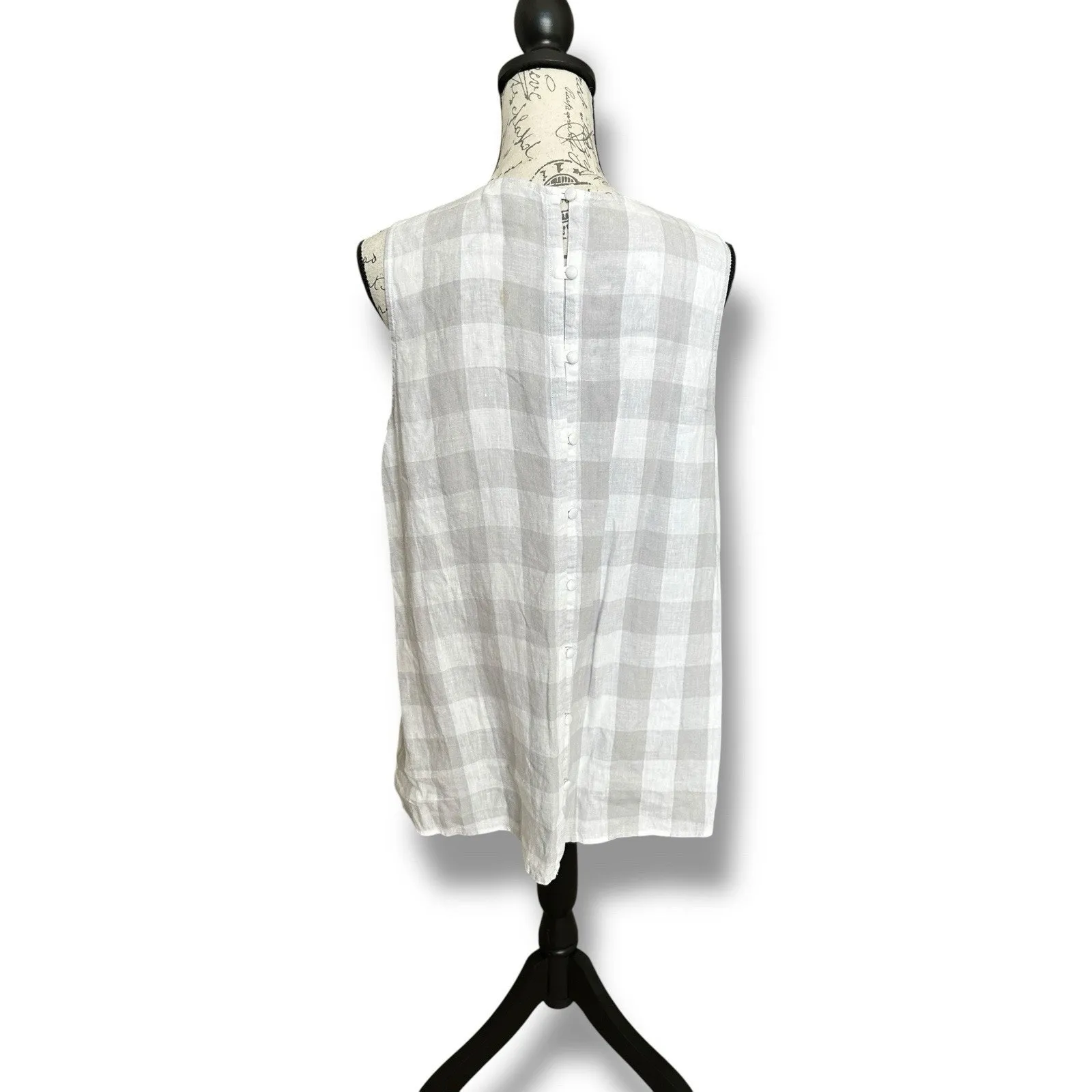 J. Jill Linen Gray White Plaid Checkered Gingham Sleeveless Button Back Top L Size L - Image 2