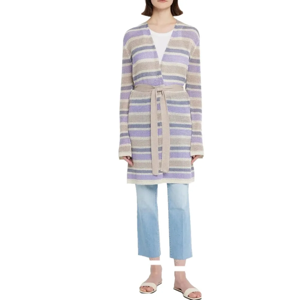 L’AGENCE Koi Striped Knit Cardigan Womens Large Metallic Chic Boho Luxury NWY - Image 3