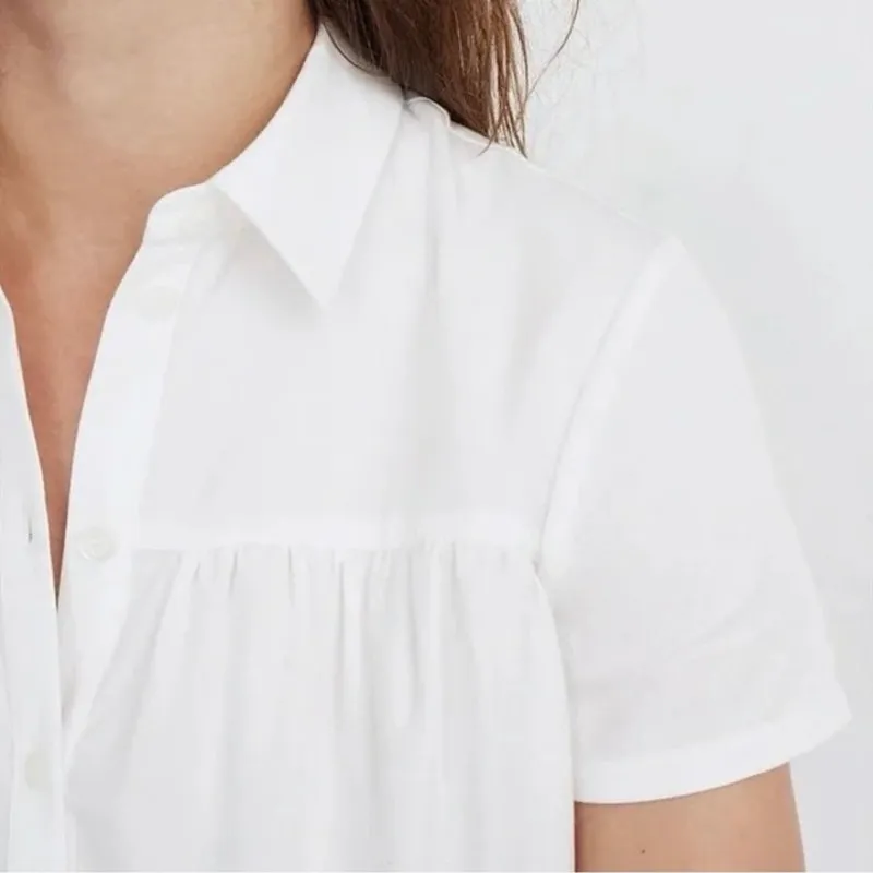 Madewell White Tiered Seamed Button Down Top small blouse crisp clean girl aesth - Image 3