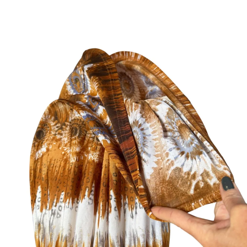 Paradise Contour brown white blue African print beaded tie dress size large - Image 10