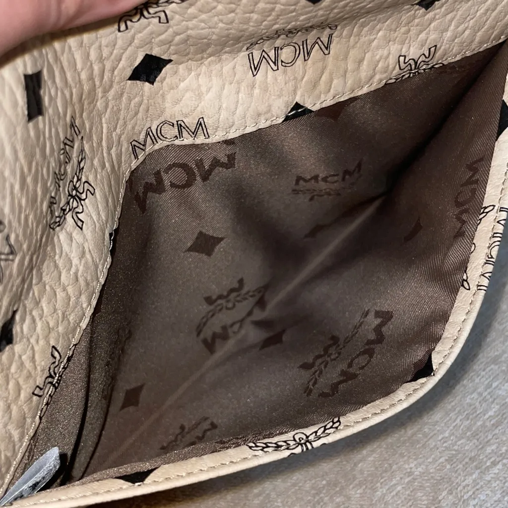 MCM Novelty Item Cream and Black Logo Clutch - Image 9