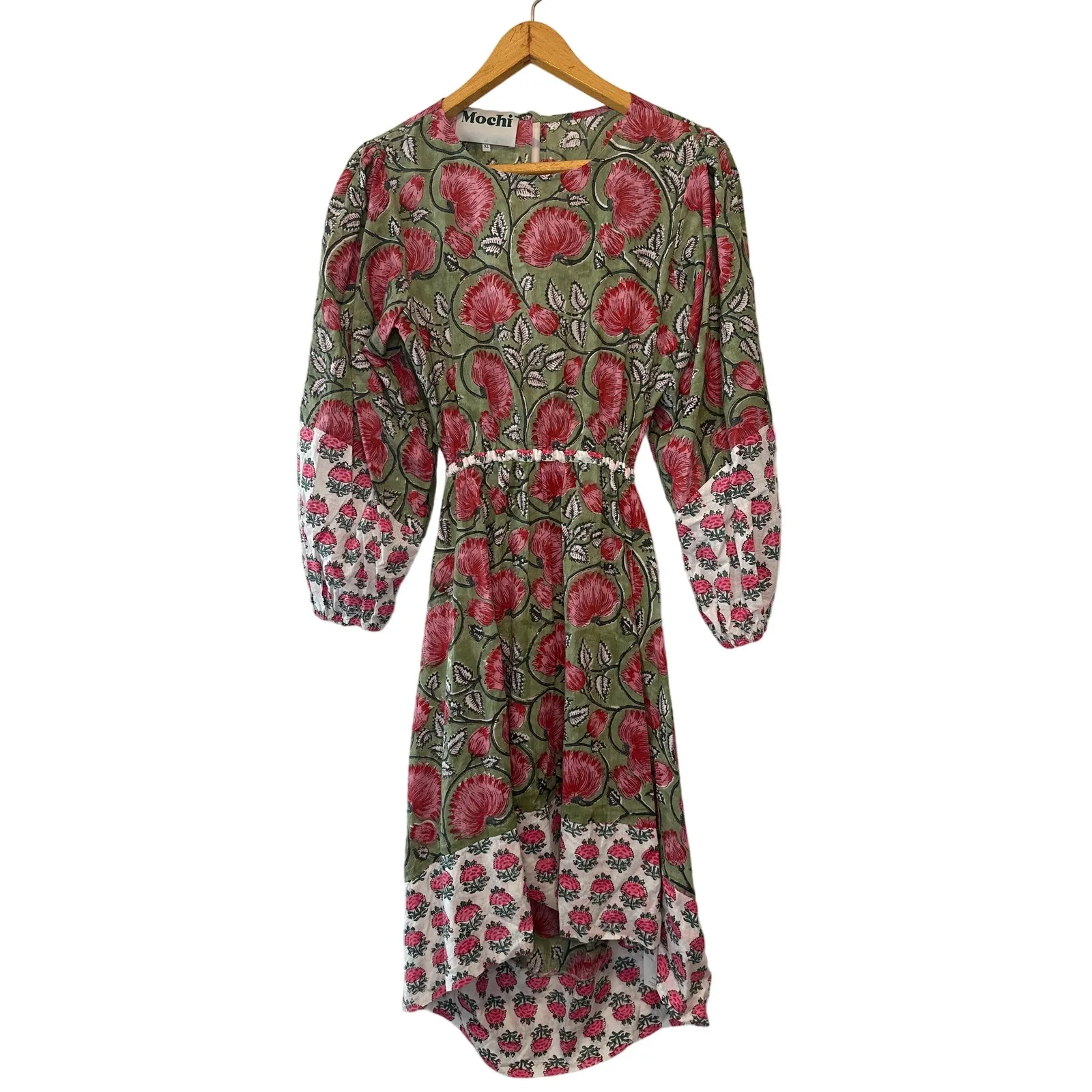 All Things Mochi Red Green Floral Cotton Tie Back Shift Dress Size XL - Image 3