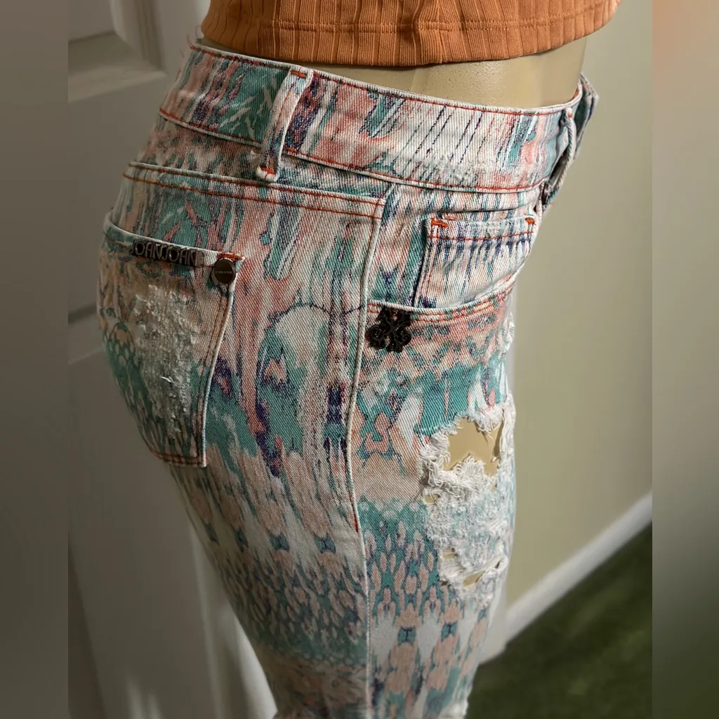 Brazilian John John Multicolor Distress Pants and flared leg Jeans Green Size 6 - Image 4