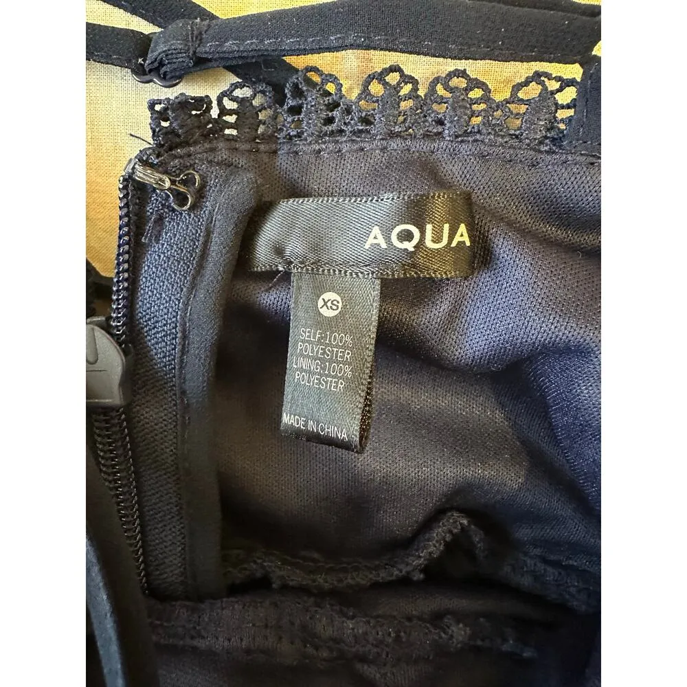 Aqua Navy Lace Sheer High-Low A-Line Maxi Dress Gown Womens XS - Image 7