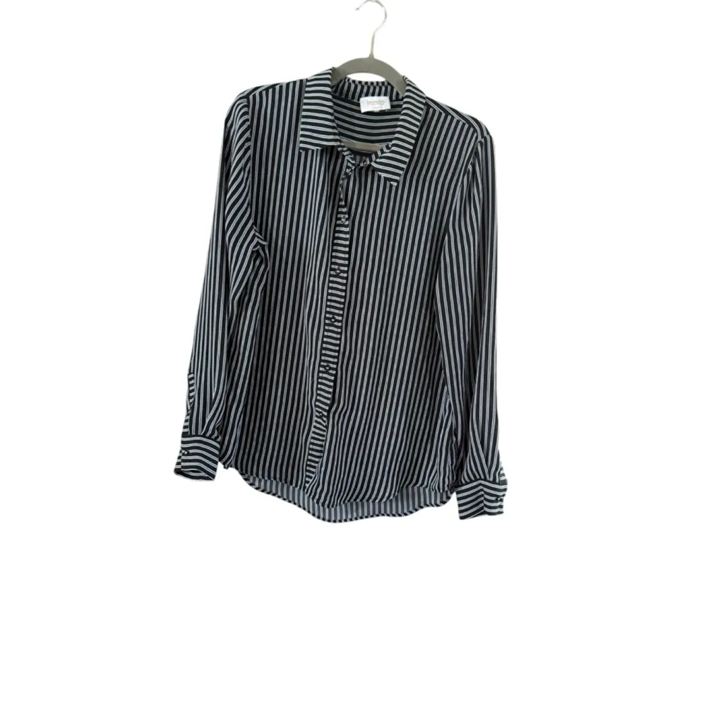 Laundry by Shelli Segal Black White Striped Button Down XL - Image 2