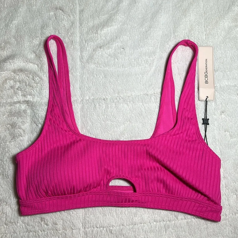 BCBG Passion Pink Cut Out Bralette Bikini Swim Top Large NEW BGBGeneration - Image 4