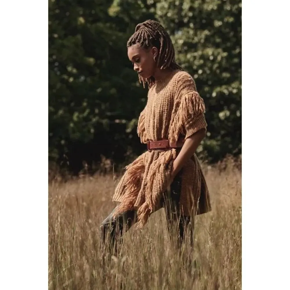 Anthropologie Bronze Marled Fringe Poncho Sweater - Image 2