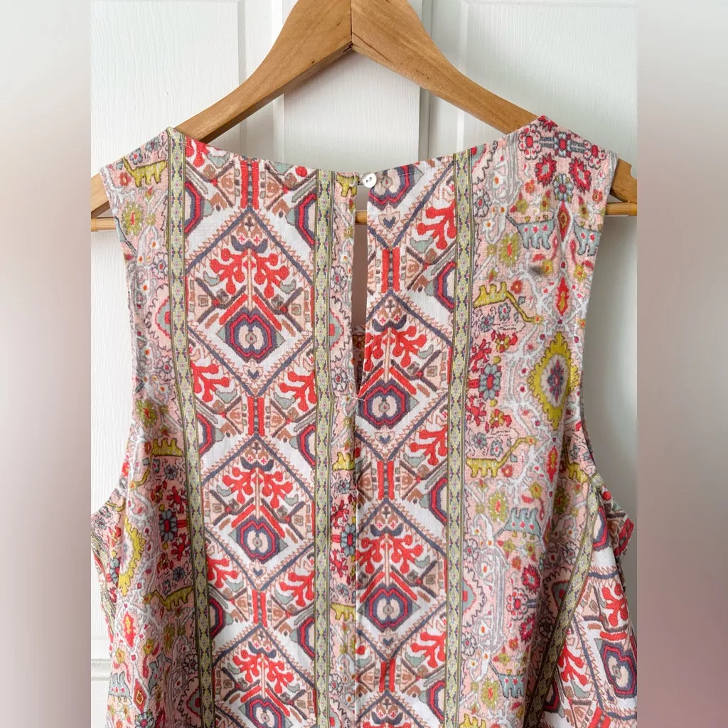 Rachel Zoe 100% Linen Sleeveless Aztec A-line Shift Dress Pockets Size L - Image 4