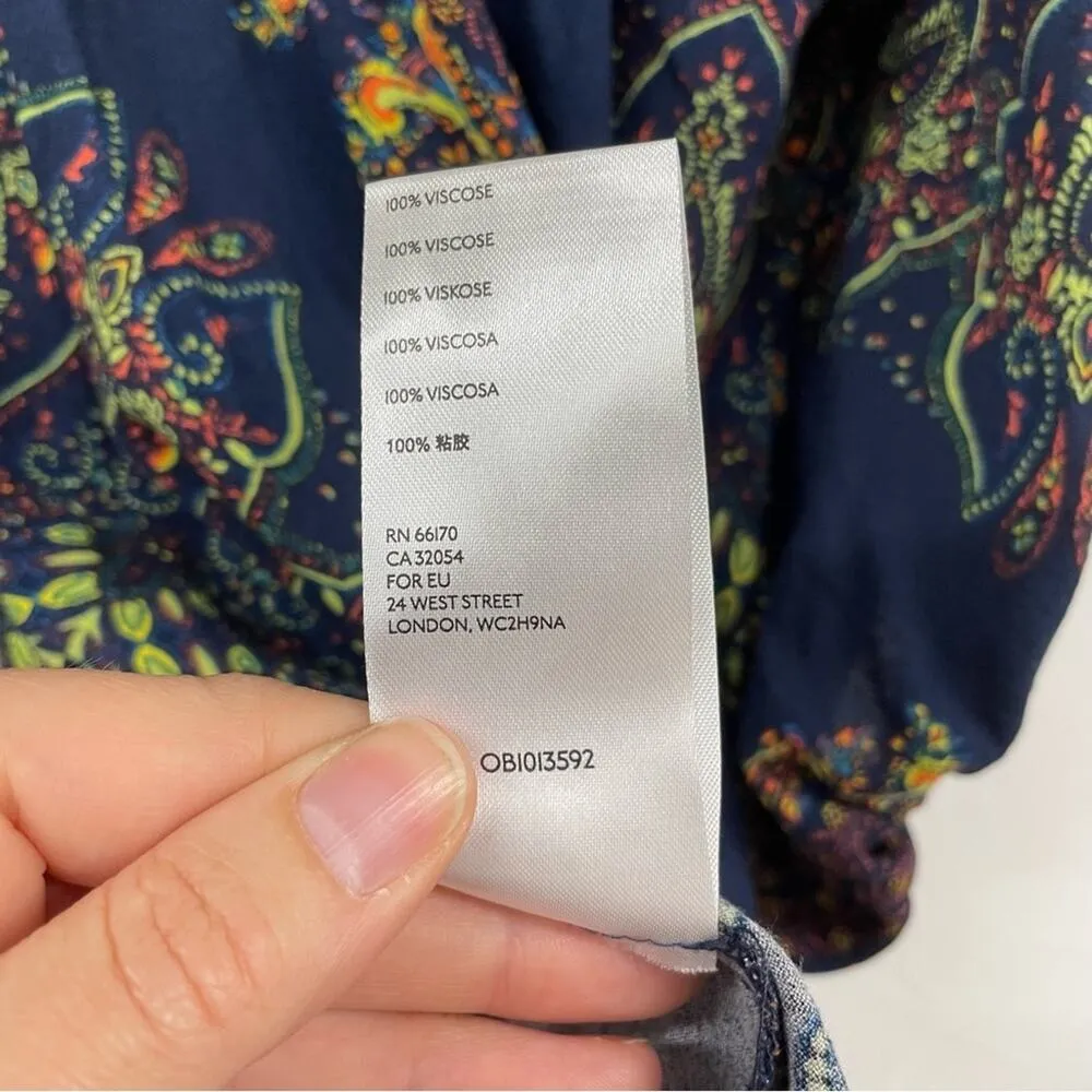 Free People Blue & Green Floral Paisley Balloon Sleeve Tunic Mini Dress XS - Image 8