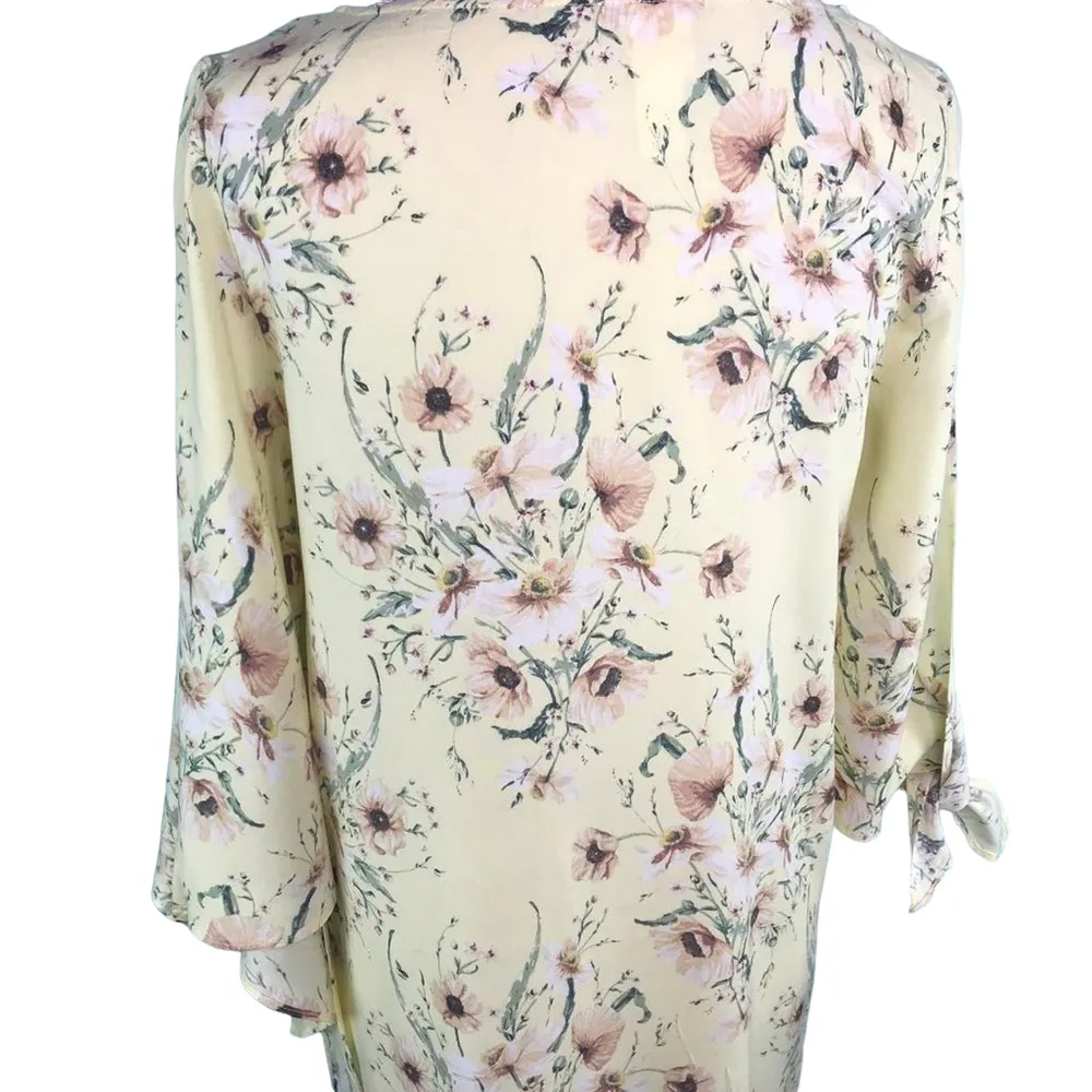 H&M Yellow Spring Floral Shift Dress Tie Sleeves Wedding Guest Baby Shower Dress - Image 4