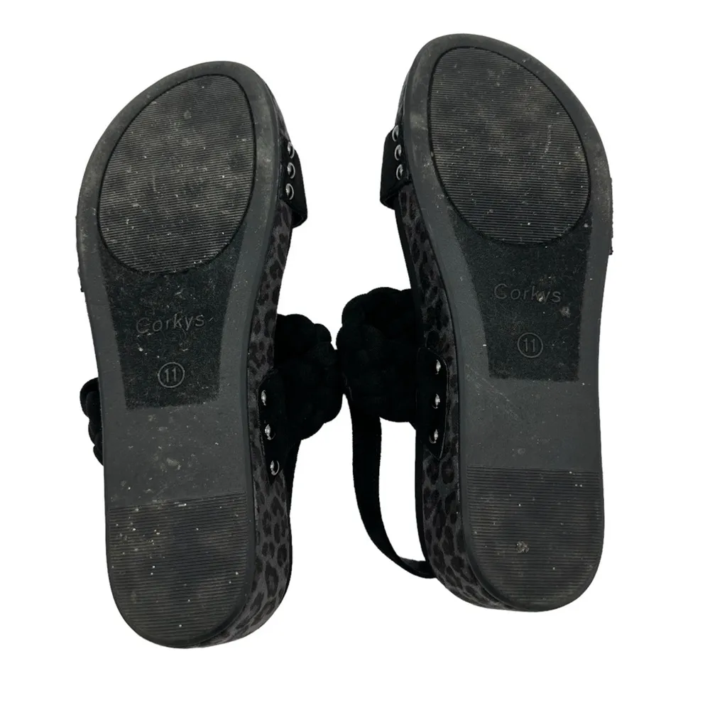 Corky’s Black Pleasant Leopard Print Wide Strappy Platform Wedge Sandals size 11 - Image 10