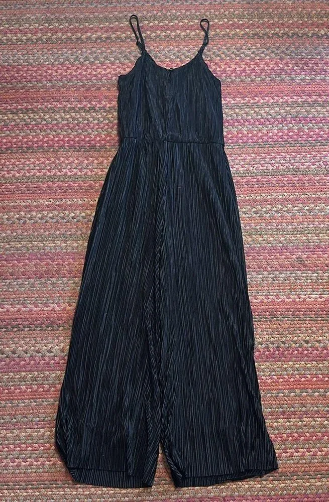 BLACK CRINKLE ONE PIECE JUMPSUIT WIDE LEG - Image 5