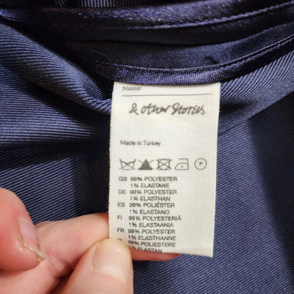 & Other Stories Dark Navy Blue A line Skirt Size 4 High Rise Mini Satin - Image 5
