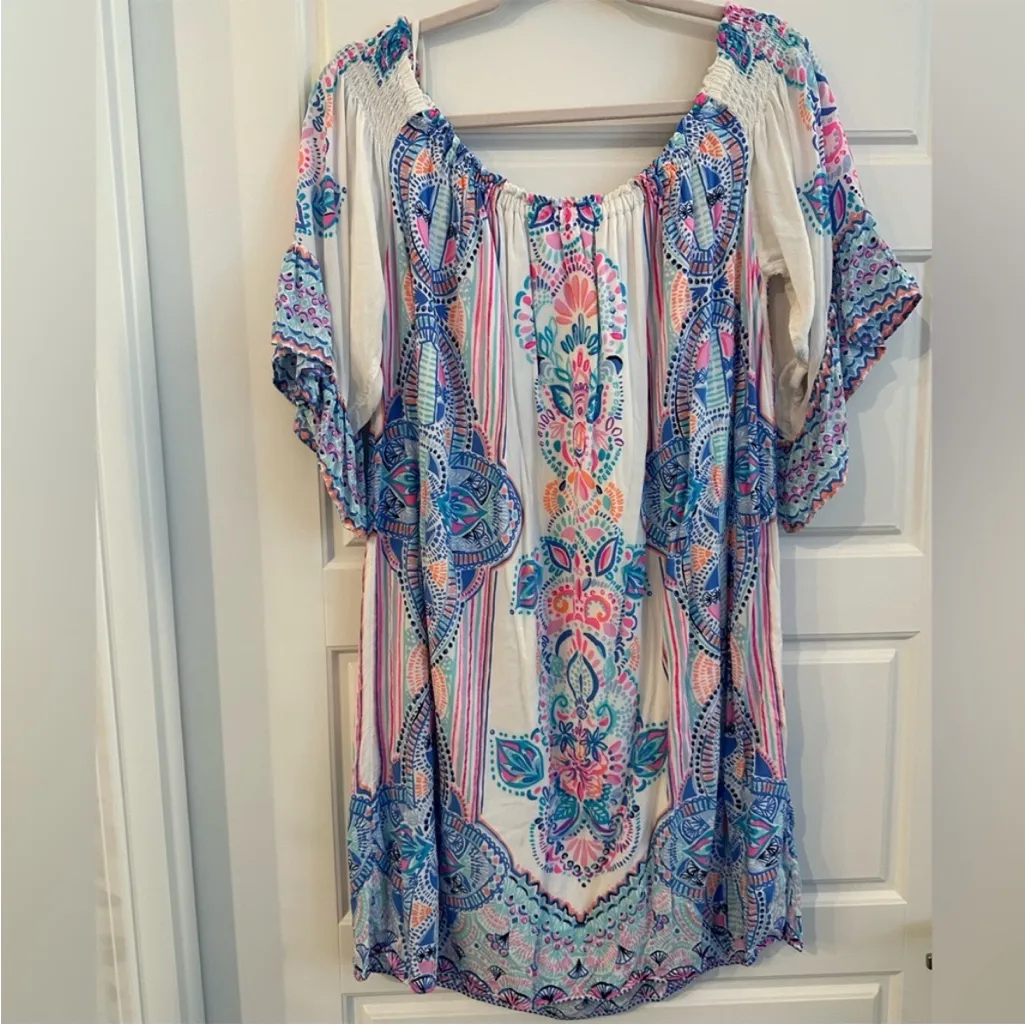 LILLY PULITZER Fawna Mini Dress XL Multi Seaside Shindig Off-The-Shoulder $245 - Image 5