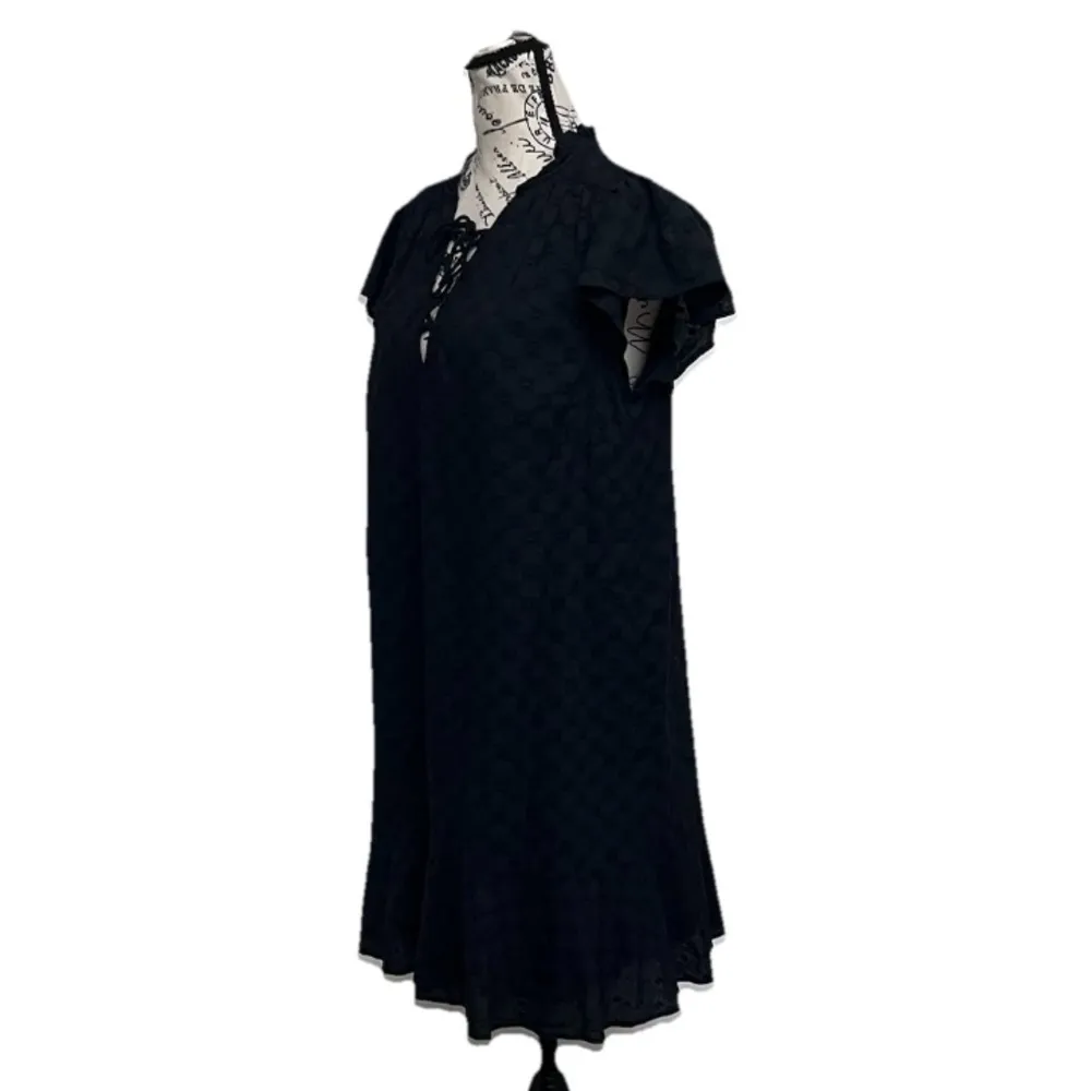 LOFT Black Lace-Up Swing Mini Dress Women’s M Goth Dark Preppy Coastal Moto - Image 4