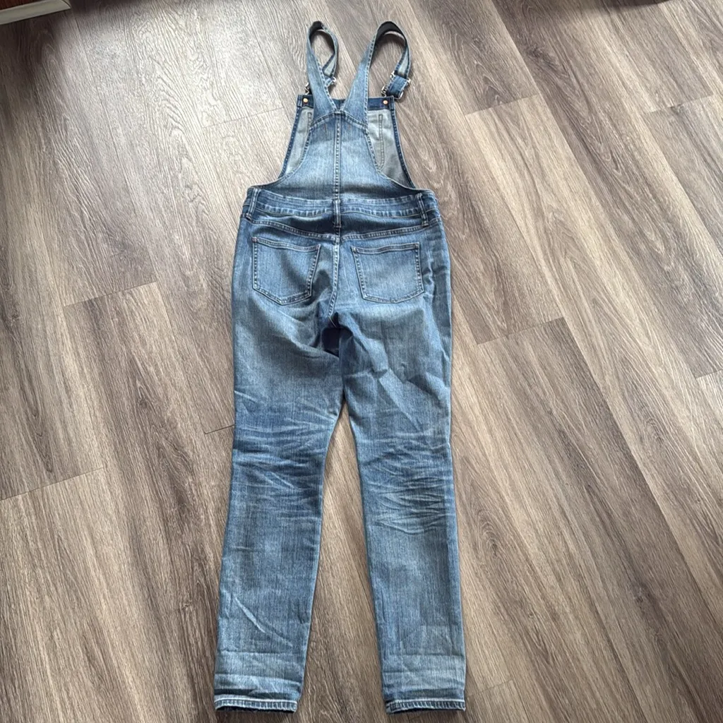 Madewell Light Blue Distressed Denim Skinny Overalls Small - Image 3