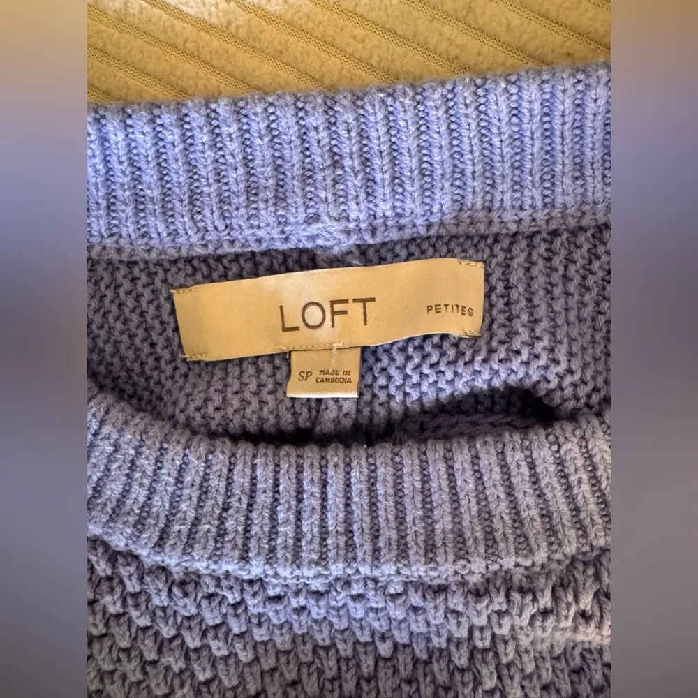 LOFT Purple Textured Crewneck Knit Sweater Women’s Small Ribbed Hem Cozy Fall - Image 6