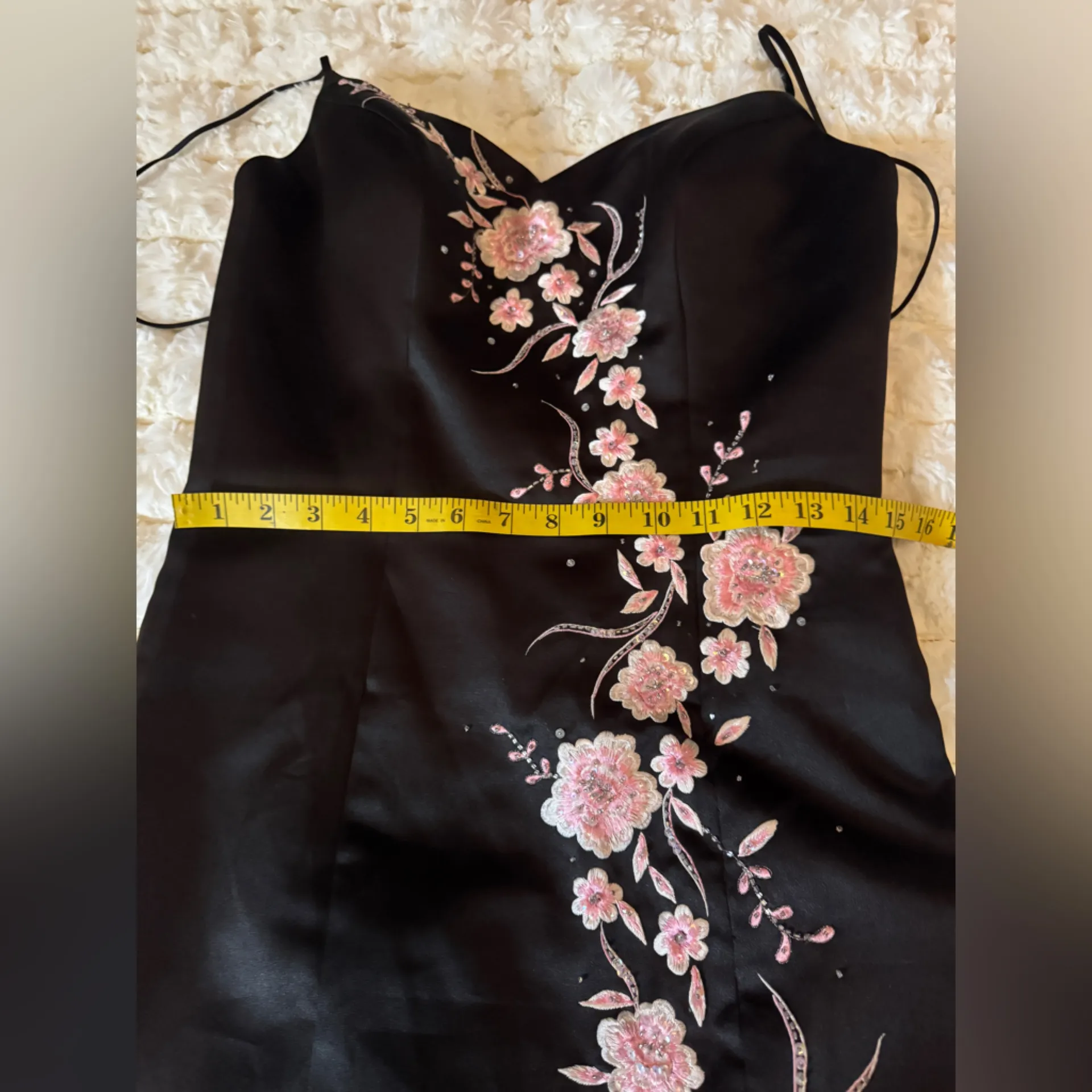 Tiffany Vintage Enchanted Designs Black Gown with Pink Floral Accents Size 12 - Image 10