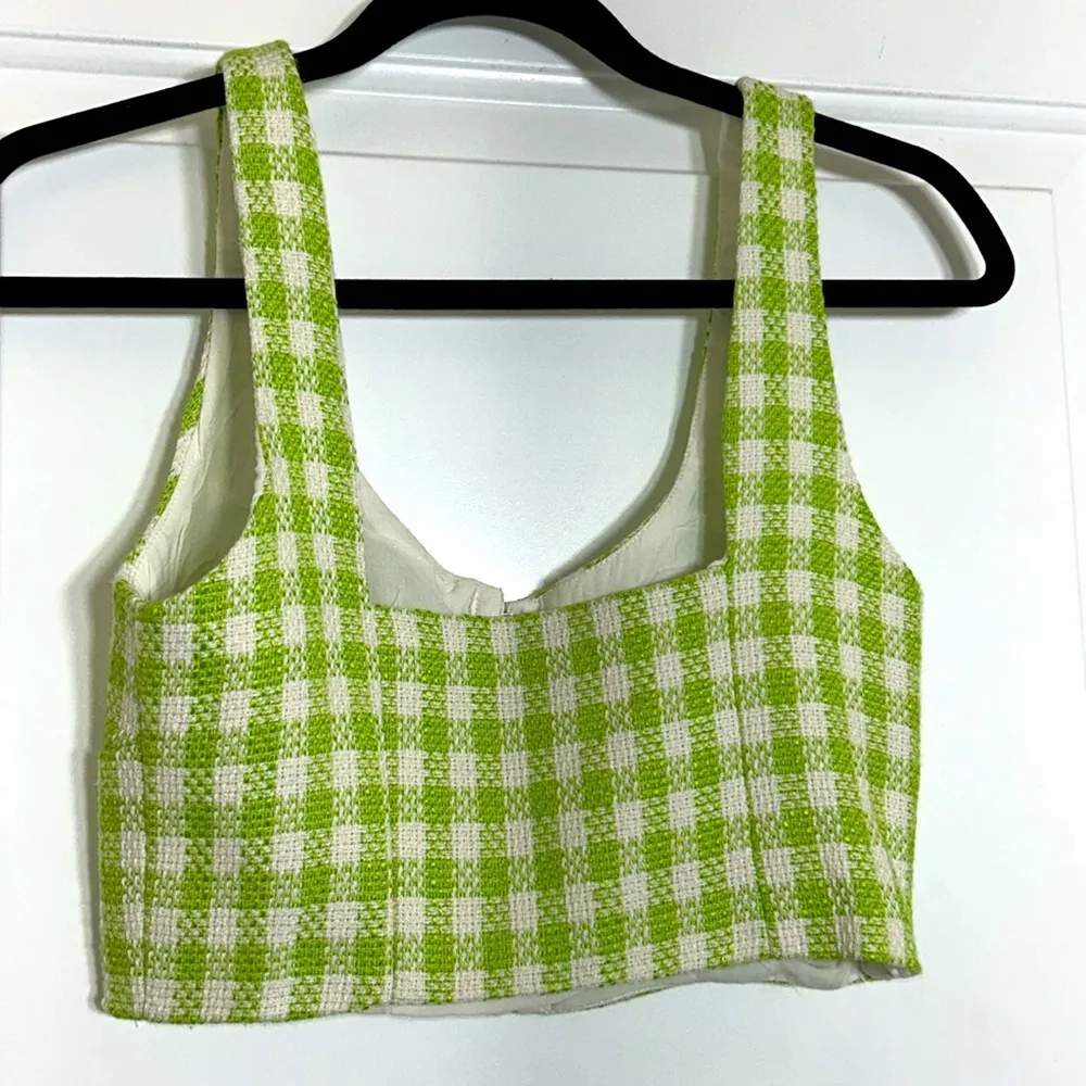 Zara Green Gingham Halter Knit Top size S - Image 3