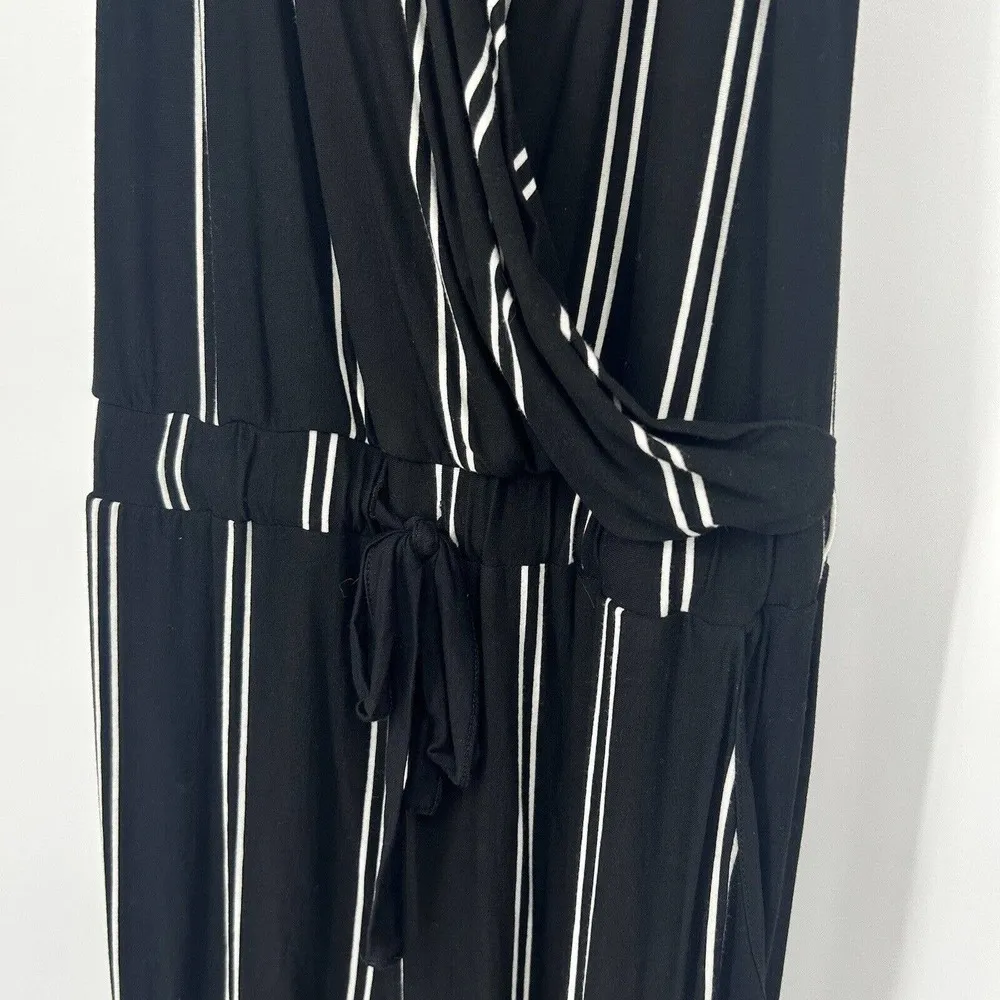 Olivaceous Black White Stripe Jumpsuit Sleeveless Joggers Surplice Neck Size S - Image 3