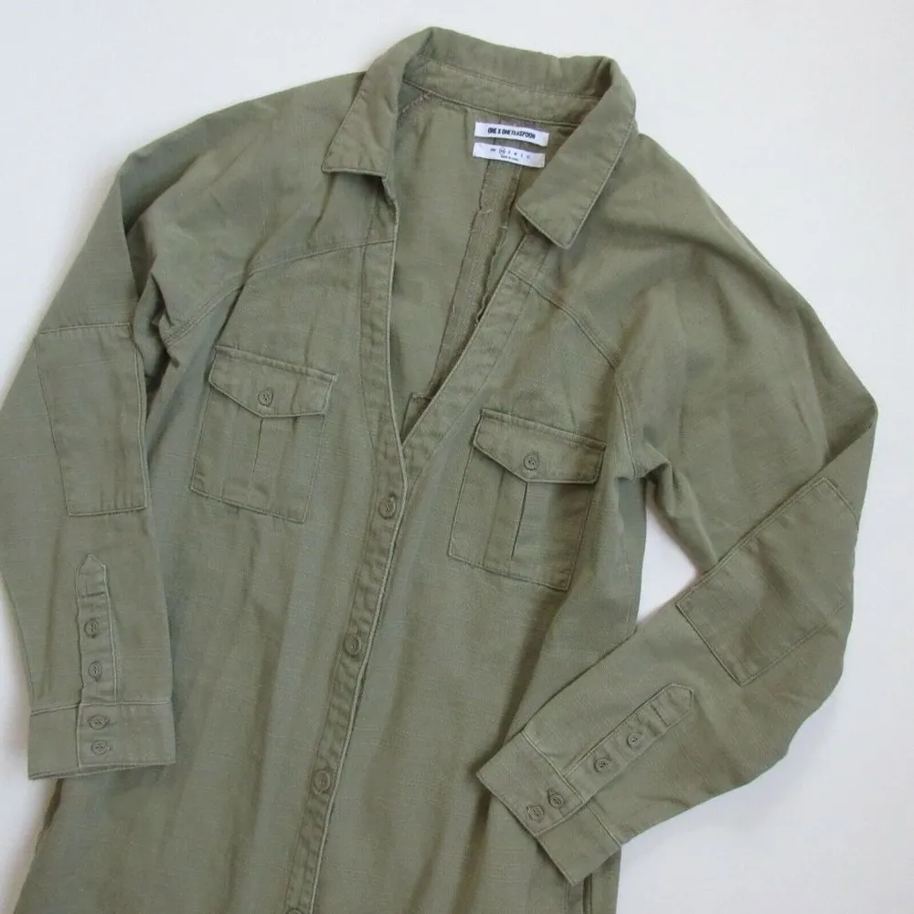 One Teaspoon Desert Ranch in Military Green Button Front Shirt Dress XS - Image 4