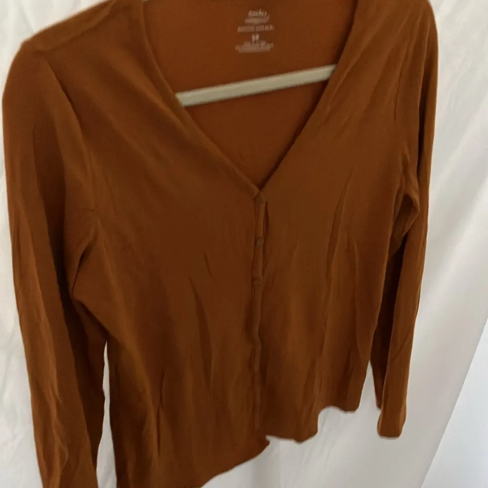 : Carmel colored cotton blend button down long sleeve top- S - Image 5