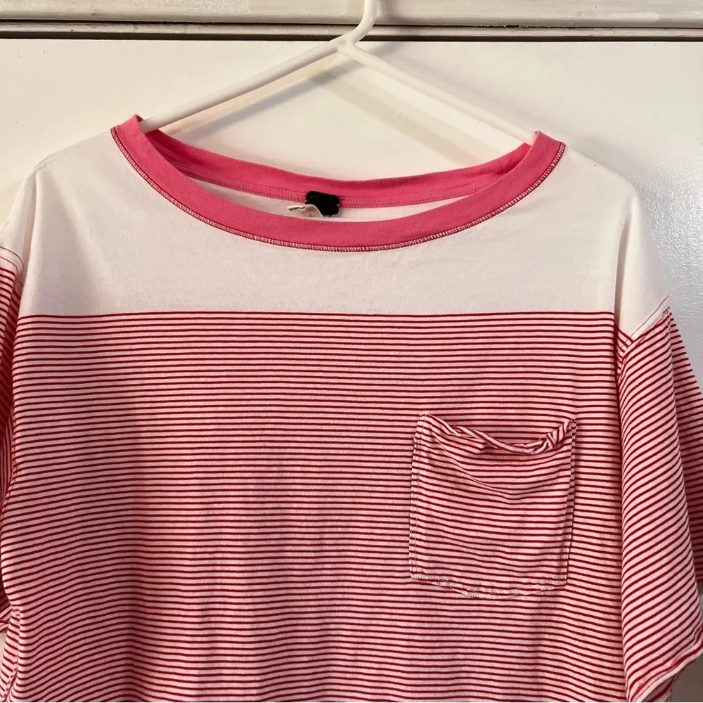 We The Free Girl Crush Cropped Oversized Striped Tee Pocket Prima Cotton XS Boho - Image 3
