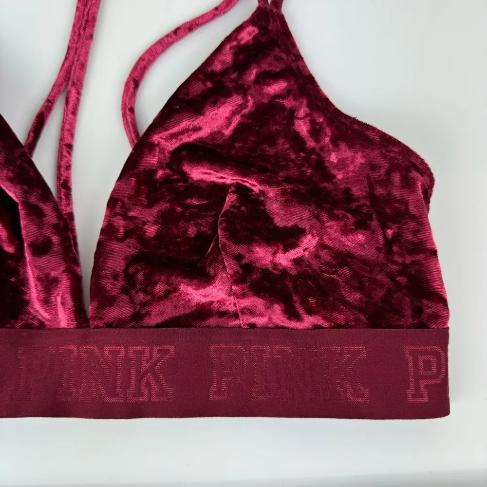 PINK Victoria’s Secret Velvet Bralette Bra Sz Large Maroon Berry Vneck - Image 7