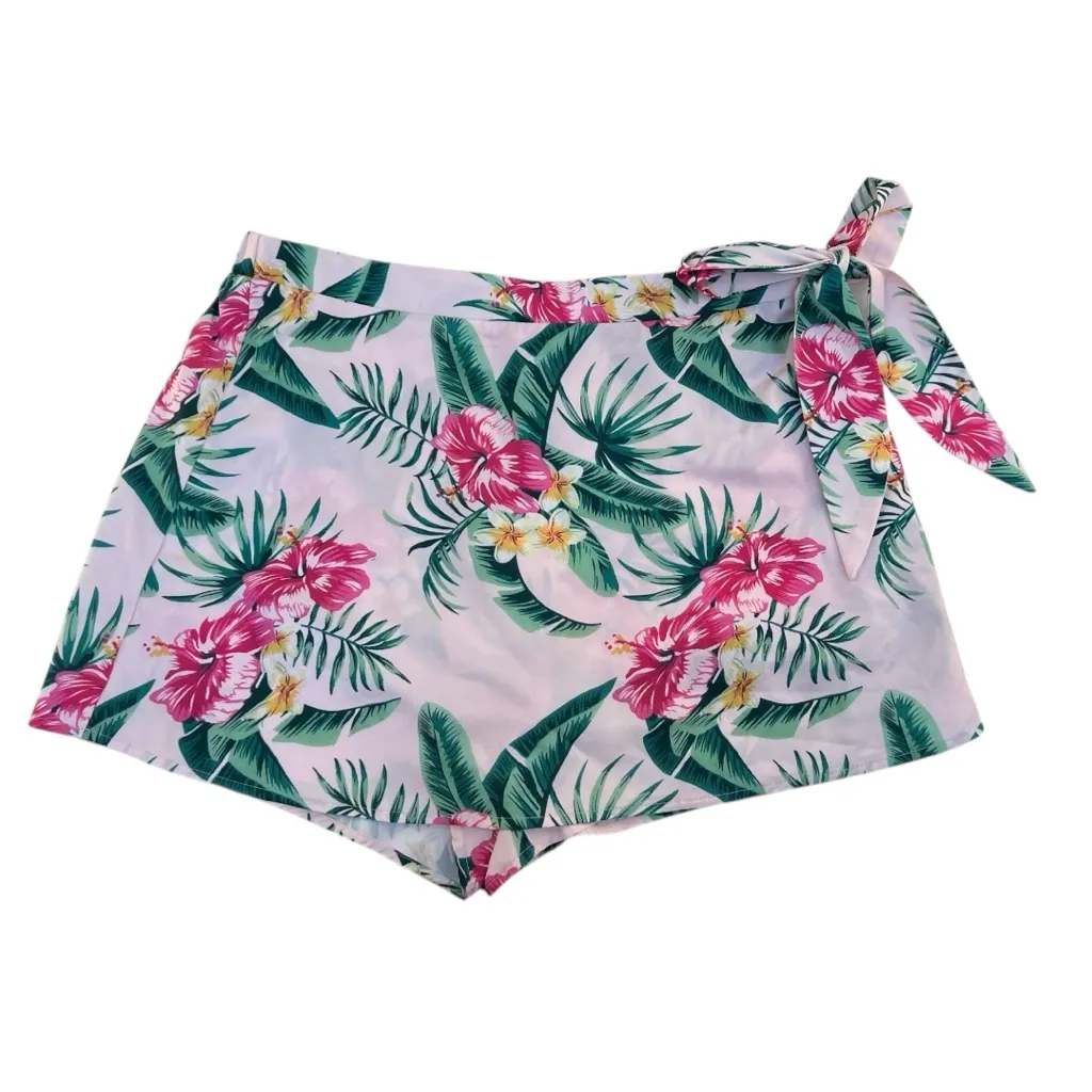 Lulu’s Exotic Adventures Blush Tropical Print Skort Romper pink and green size L - Image 3