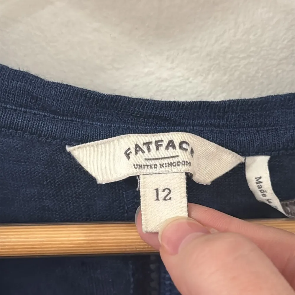 Fat Face UK 3/4 Sleeve Navy and White Striped CrewNeck Top linen cotton Size 12 - Image 7