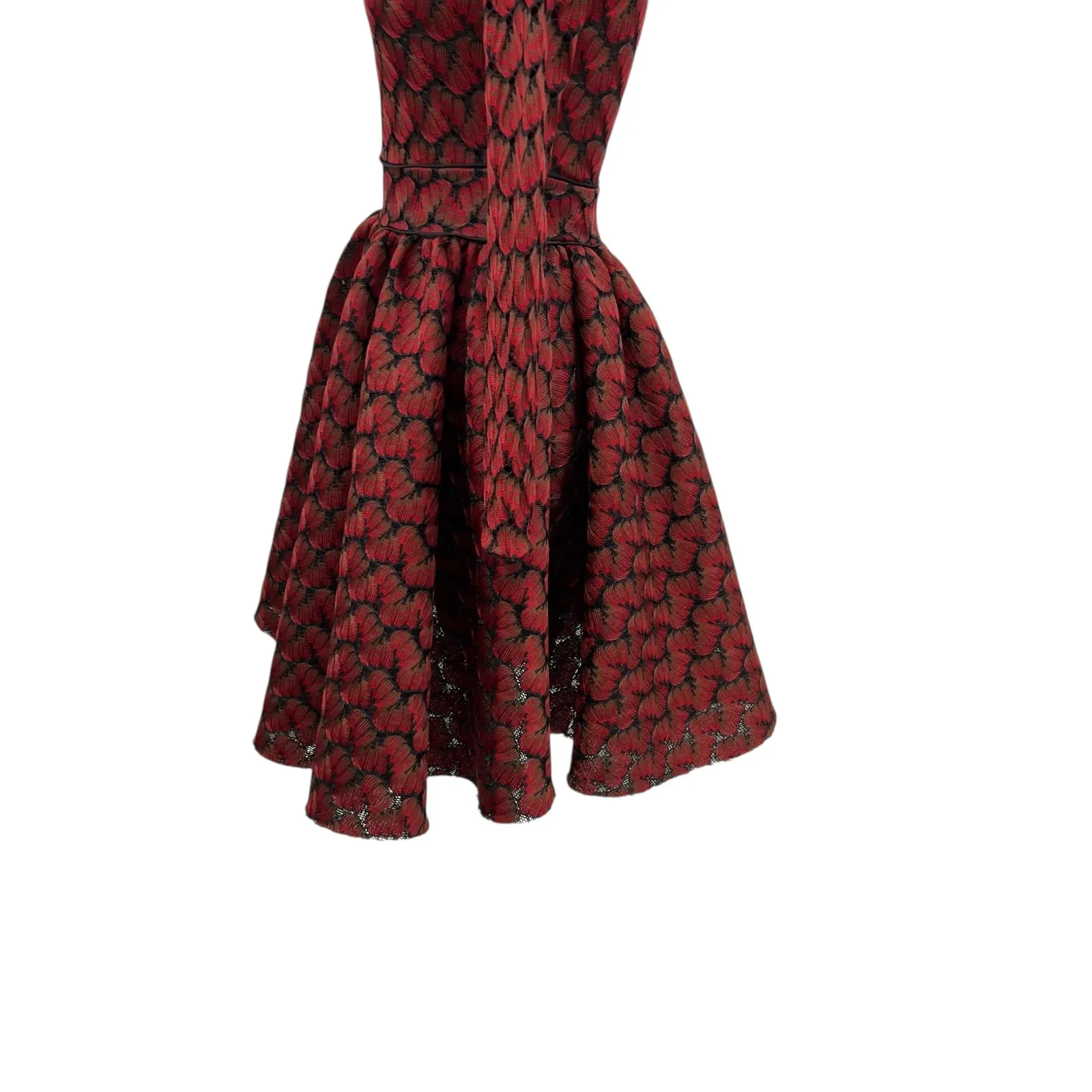 Maje Royani Jacquard‎ Dress Fit & Flare Long Sleeve Red Black Size 1 US Small - Image 8