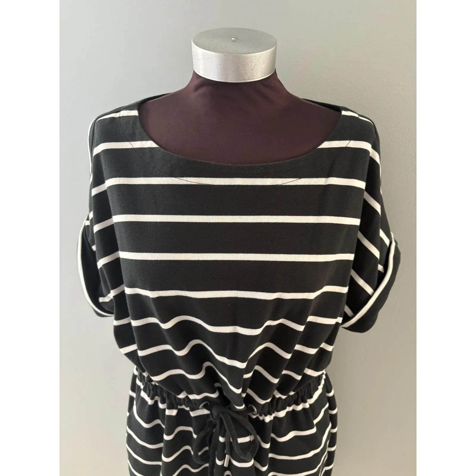 Tommy Bahama Sombra Dress Size XL Black White Stripe Nautical Beach Tie Waist - Image 4