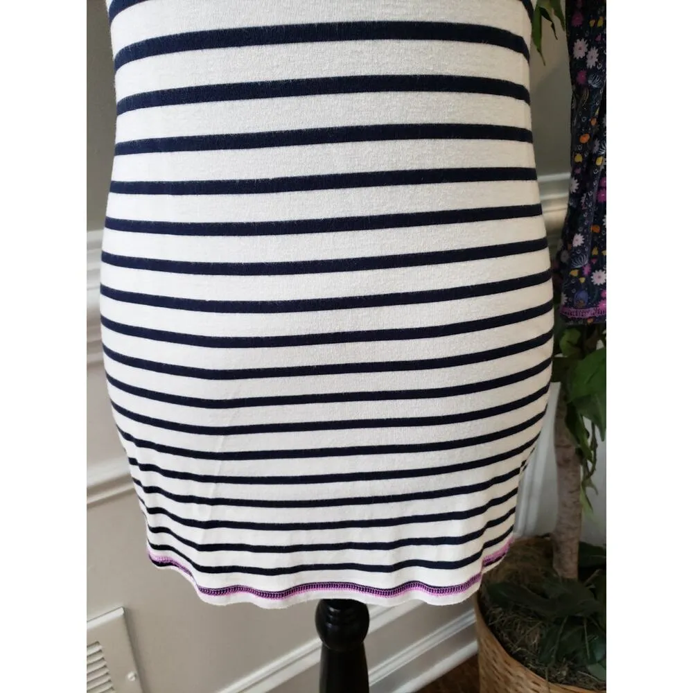 Matilda Jane Top Women M White Navy Striped Floral Sleeve Long Tunic Shirt - Image 4