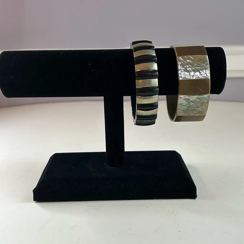 Y2K Two vintage striped wide bangle bracelets - Image 2