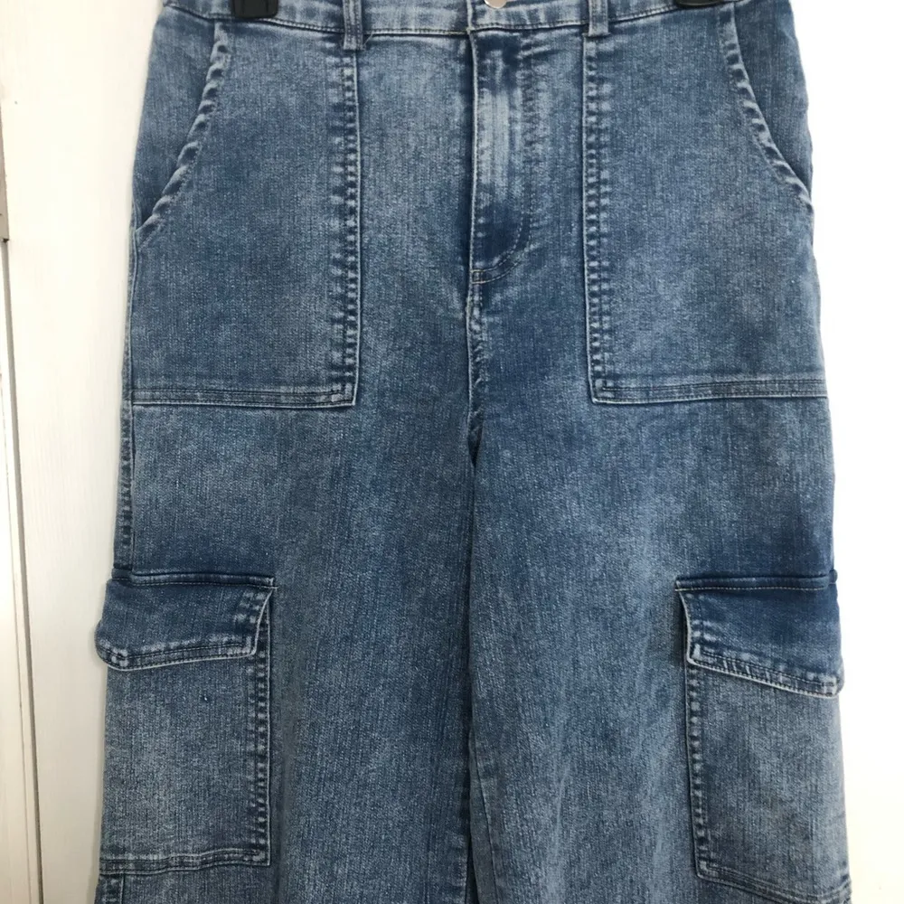 Graffiti wide leg cargo square pocket y2k 90s jeans women’s size medium festival Blue - Image 2