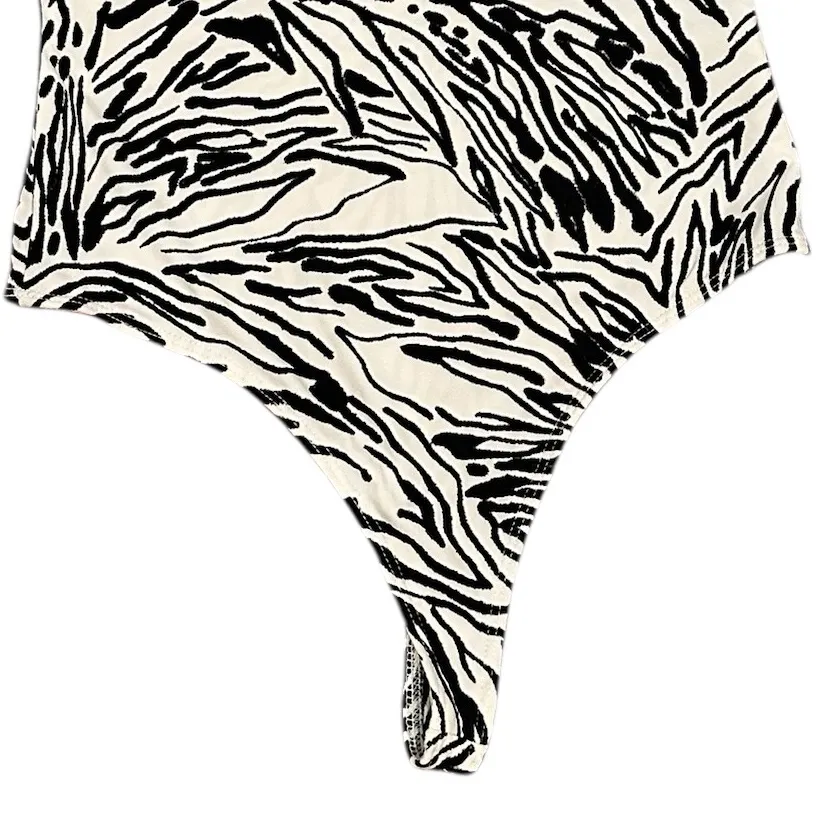 Anthro Leith Zebra Black White Print VNECK One Piece Thong Tank Bodysuit S - Image 5
