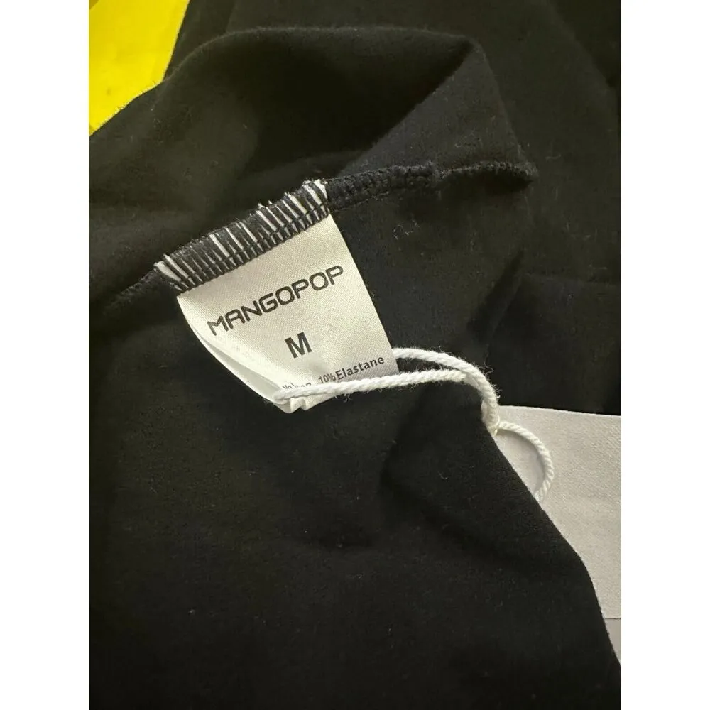 NWT Mangopop Medium Womens Mock Neck Top Shirt Black Long Sleeve Stretch Snap - Image 9