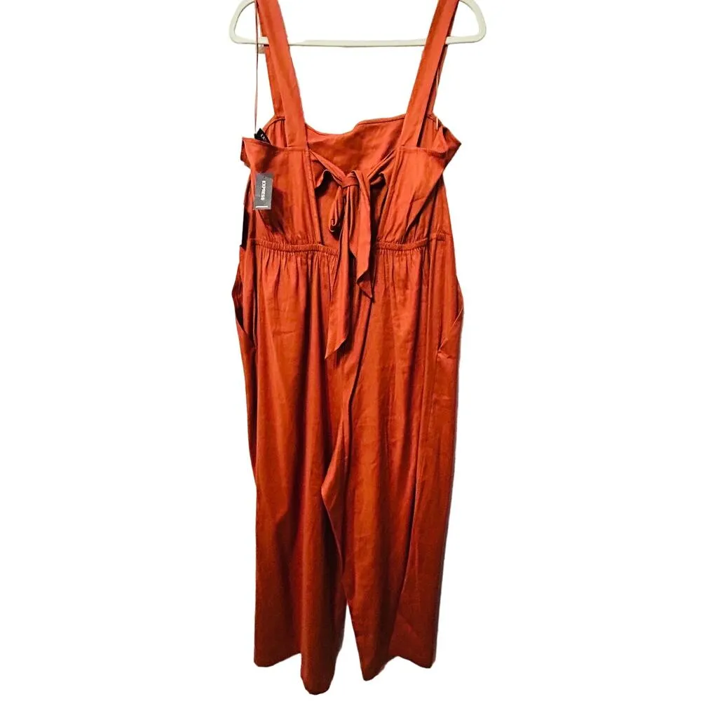 NEW Express Rust Orange Tie Back Crop Wide Leg Jumpsuit XL NWT 14/16 Linen Blend - Image 8