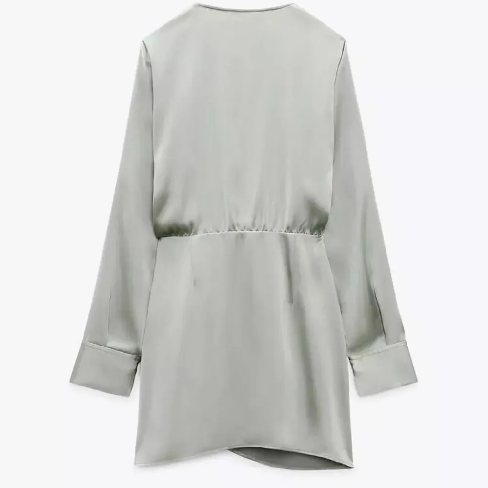 Wrap Satin Effect “Grey Green” Dress Blogger Favorite Womens X-Small - Image 13