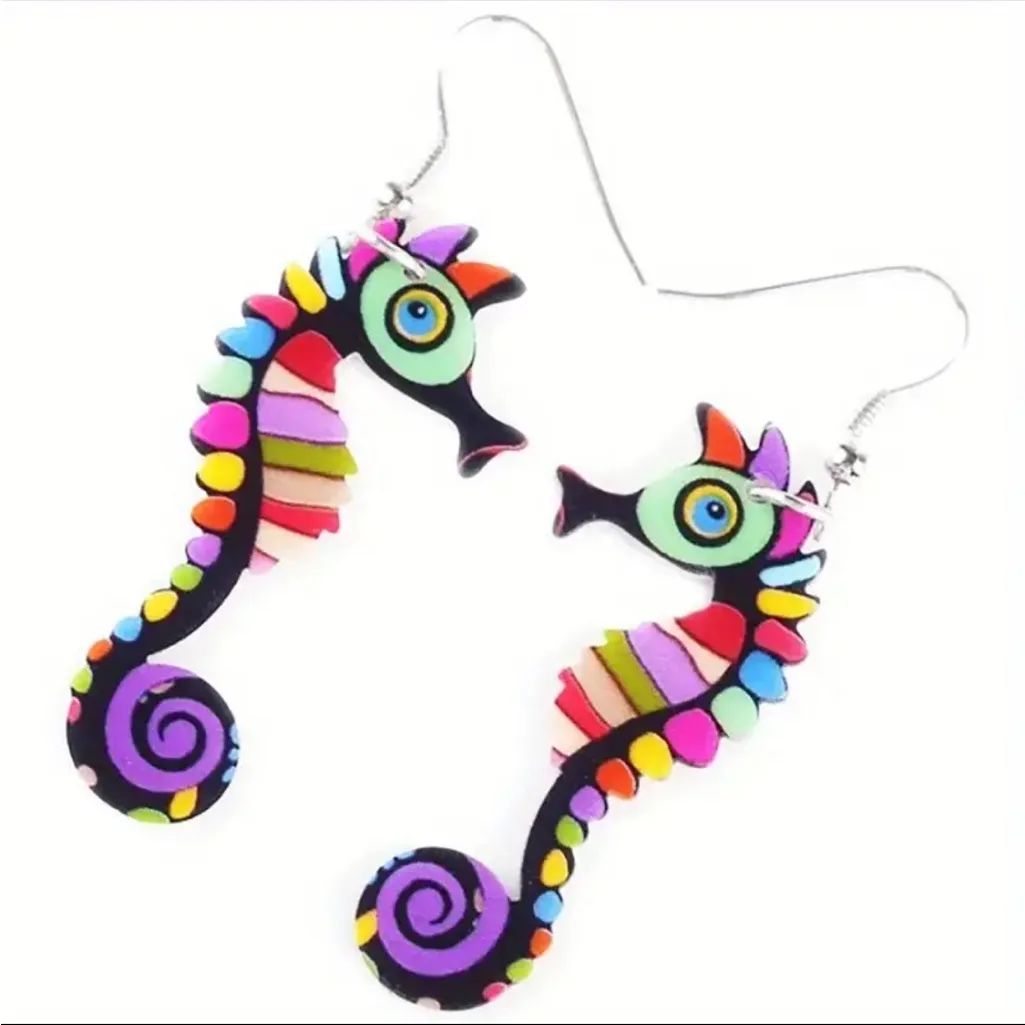 Cute Colorful Seahorse Design Dangle Earrings Bohemian‎ Ocean Style Acrylic - Image 6