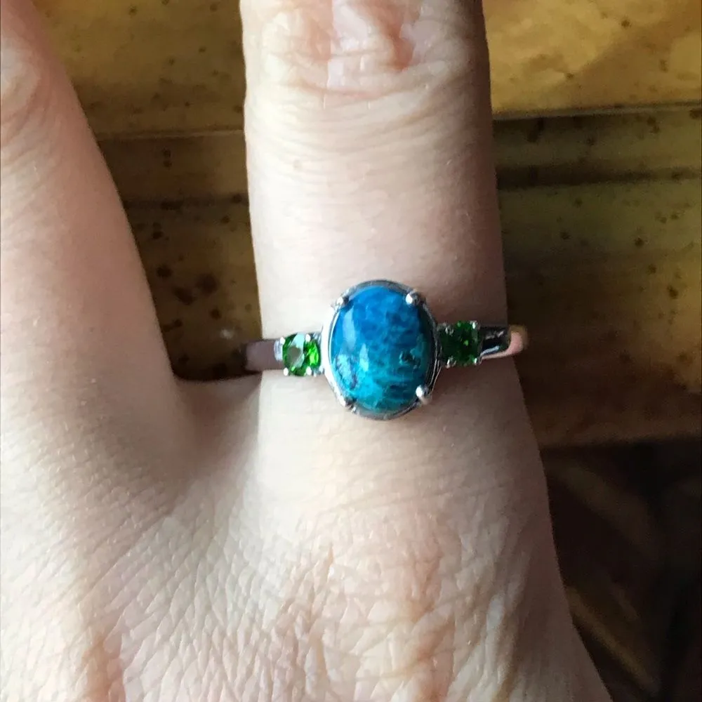 Natural Shadowkite Chrome Diopside Sterling Silver Ring Size 9 Blue - Image 8