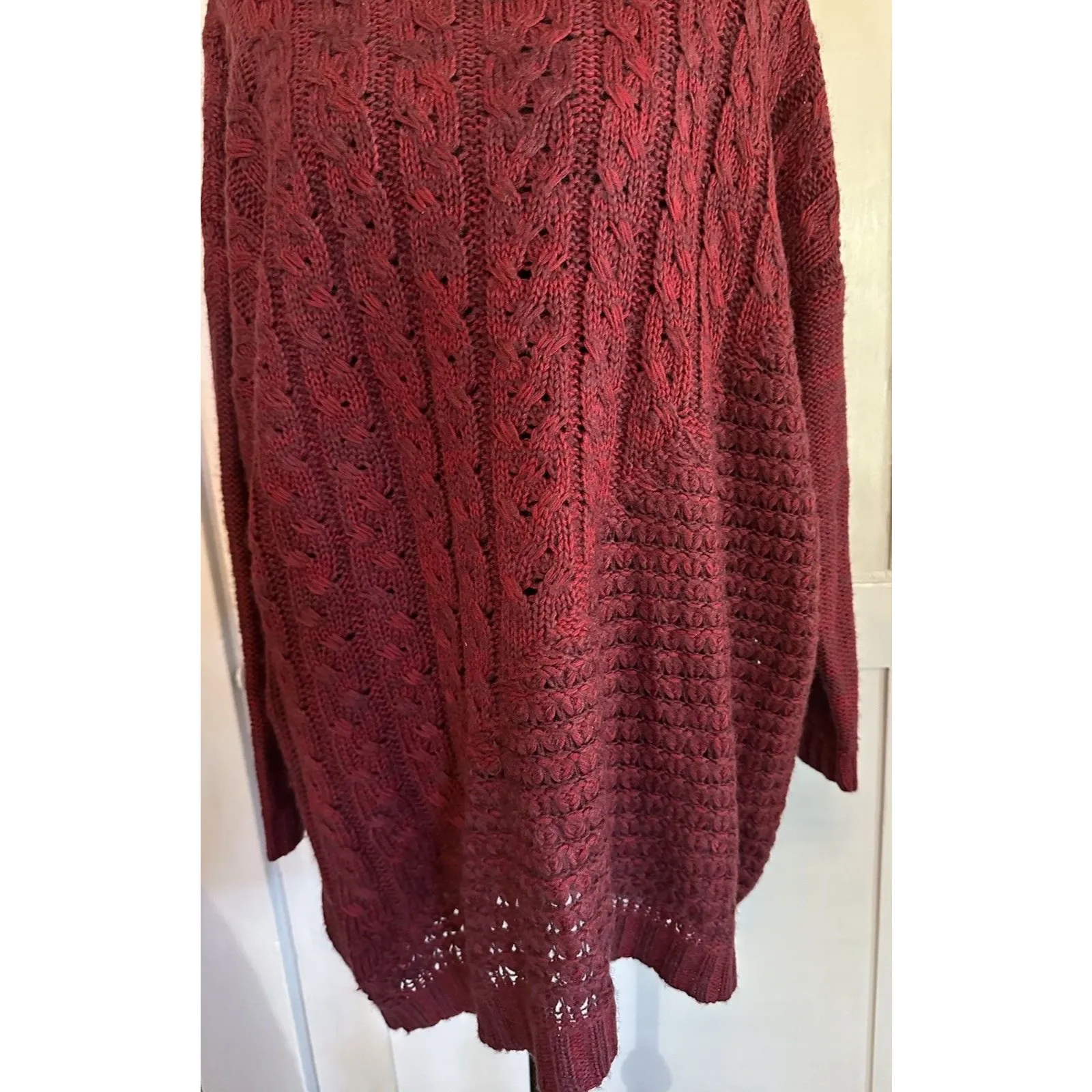 LUCKY BRAND Sweater Oversized  Multi Knit High Low Burgundy Casual Sweater Sz XL - Image 2