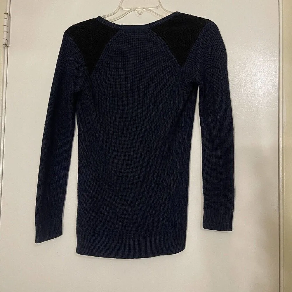 THEORY navy silk ribbed vneck knit sweater Size Small - Image 6