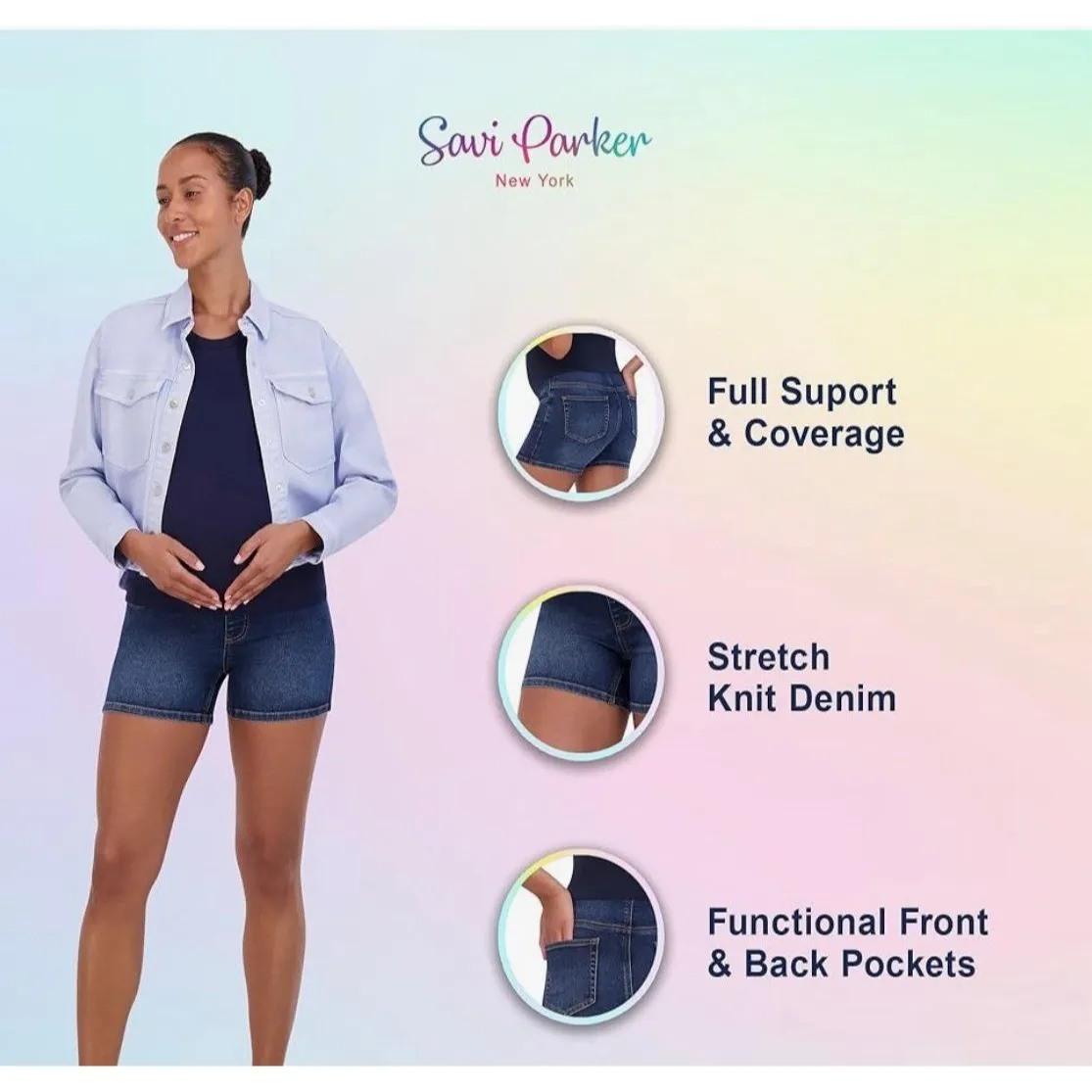 Savi Parker Knit Denim Maternity Shorts Over Belly Size XL New With Tags Blue - Image 5