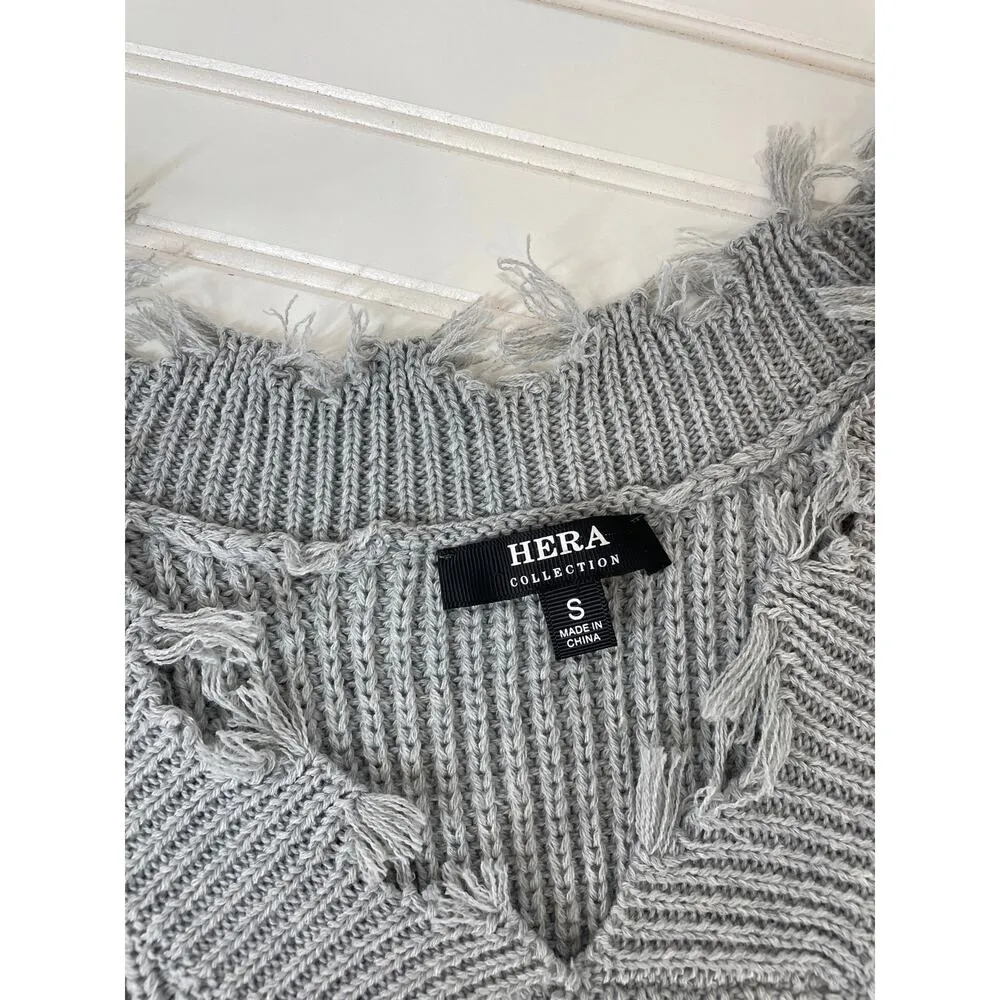 Hera Collection Gray Distressed Look Deep V-Neck Pullover Cropped Sweater Size S - Image 4