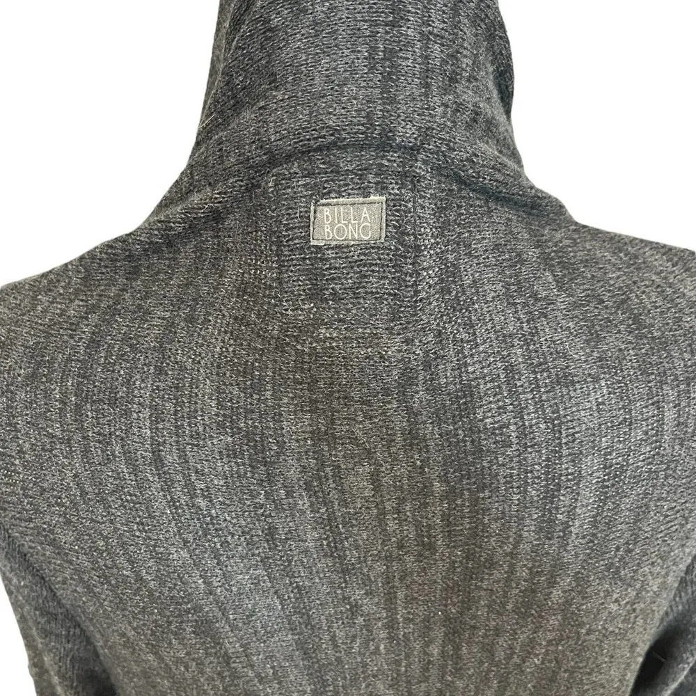 Billabong Sneak Peak Fringe Knit Cardigan Pockets Gray Small - Image 4