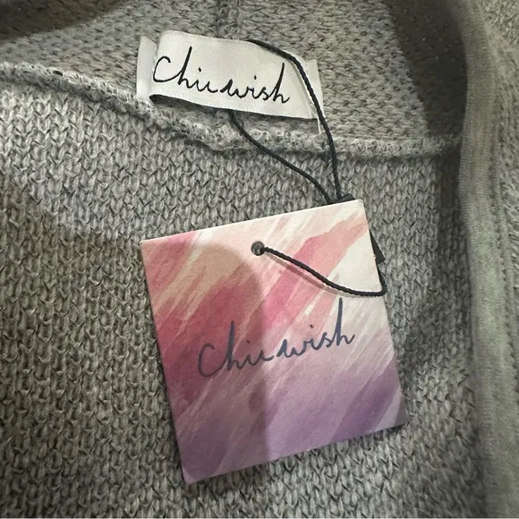 Chicwish Gray Knit Open Front Cardigan S/M Wide Lapel Longline Fall Layering New - Image 7